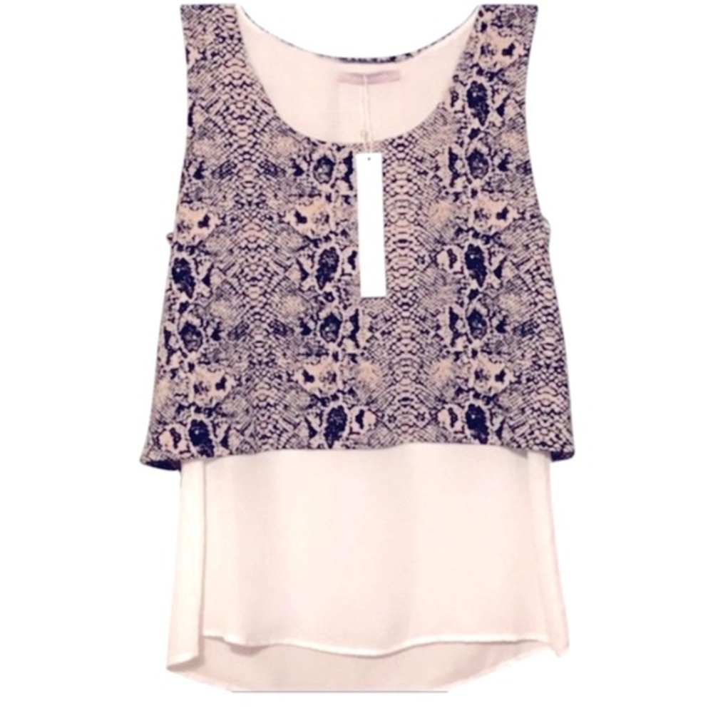 Mickey & Jenny White With Snakeskin Spun Cotton Overlay Tank Tunic NEW Sz Small
